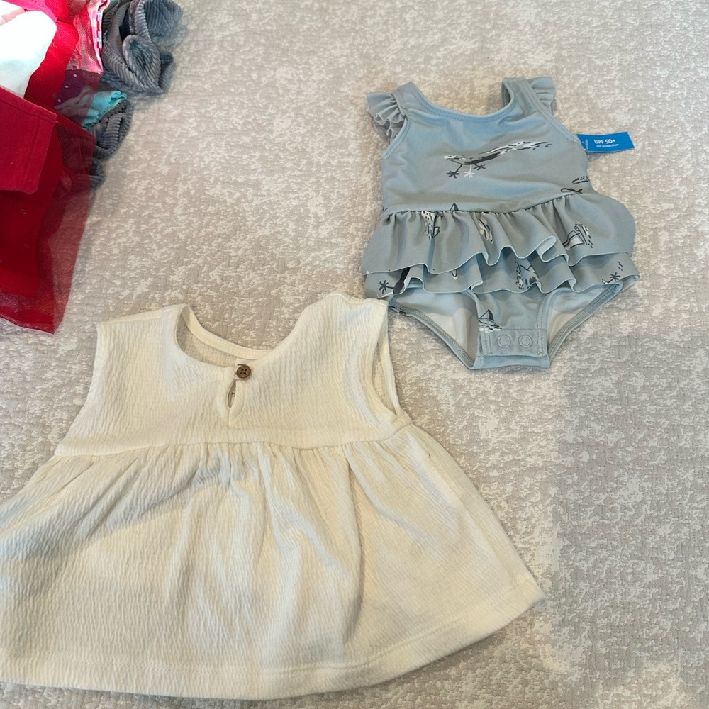 Blue and Cream Baby Swimsuit and Cover Up